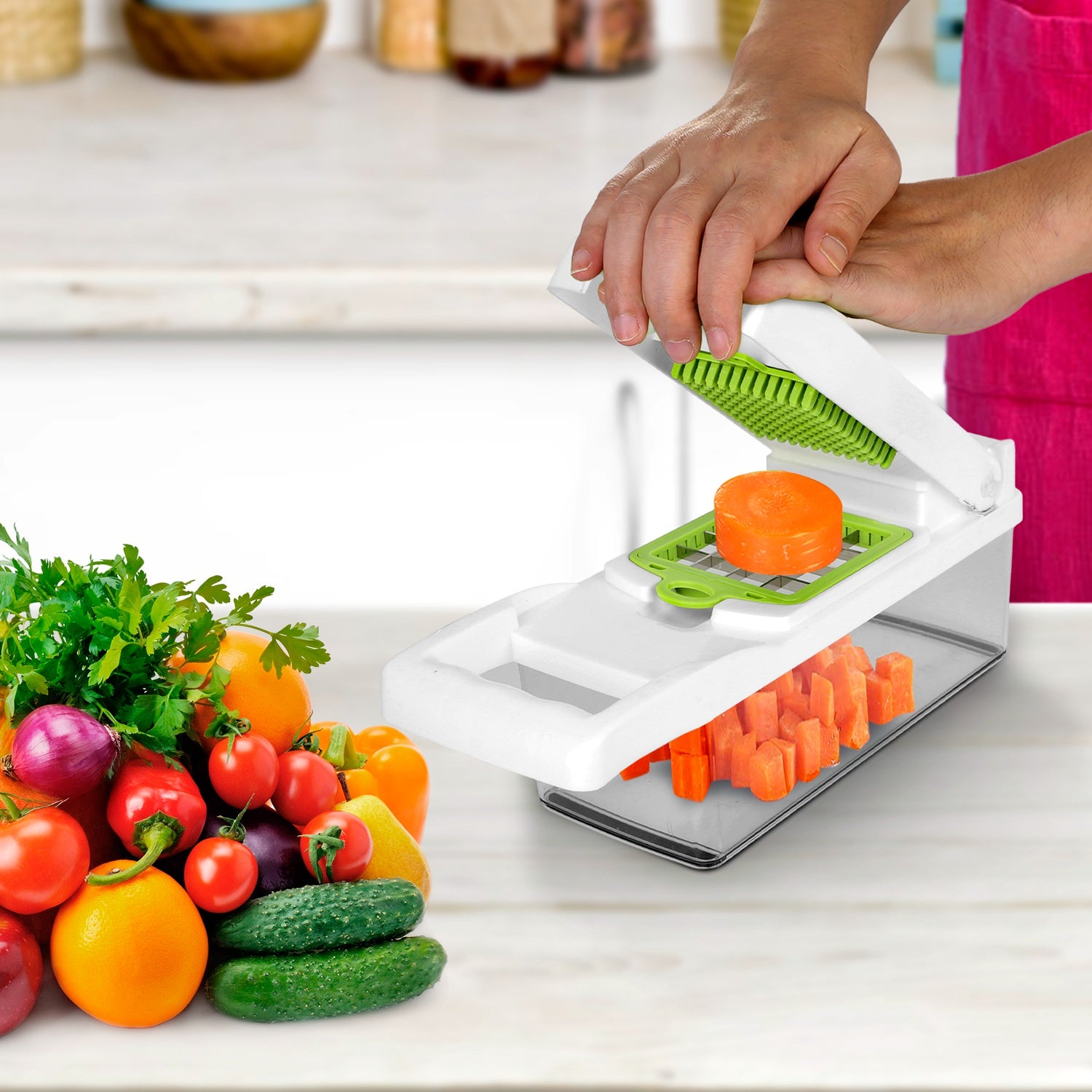 1Set 12 in 1 Vegetable Chopper with Container Kitchen Food Slicer Dicer Grater Peeler Egg Separator Hand Protector for Onion Salad Potato