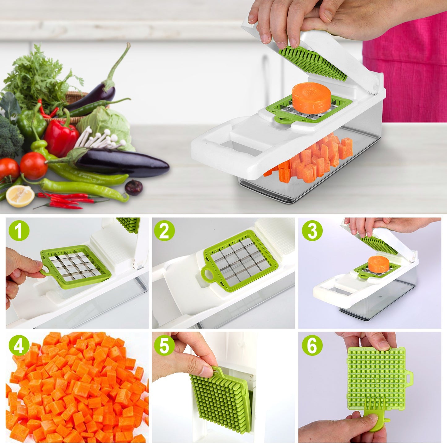 1Set 12 in 1 Vegetable Chopper with Container Kitchen Food Slicer Dicer Grater Peeler Egg Separator Hand Protector for Onion Salad Potato