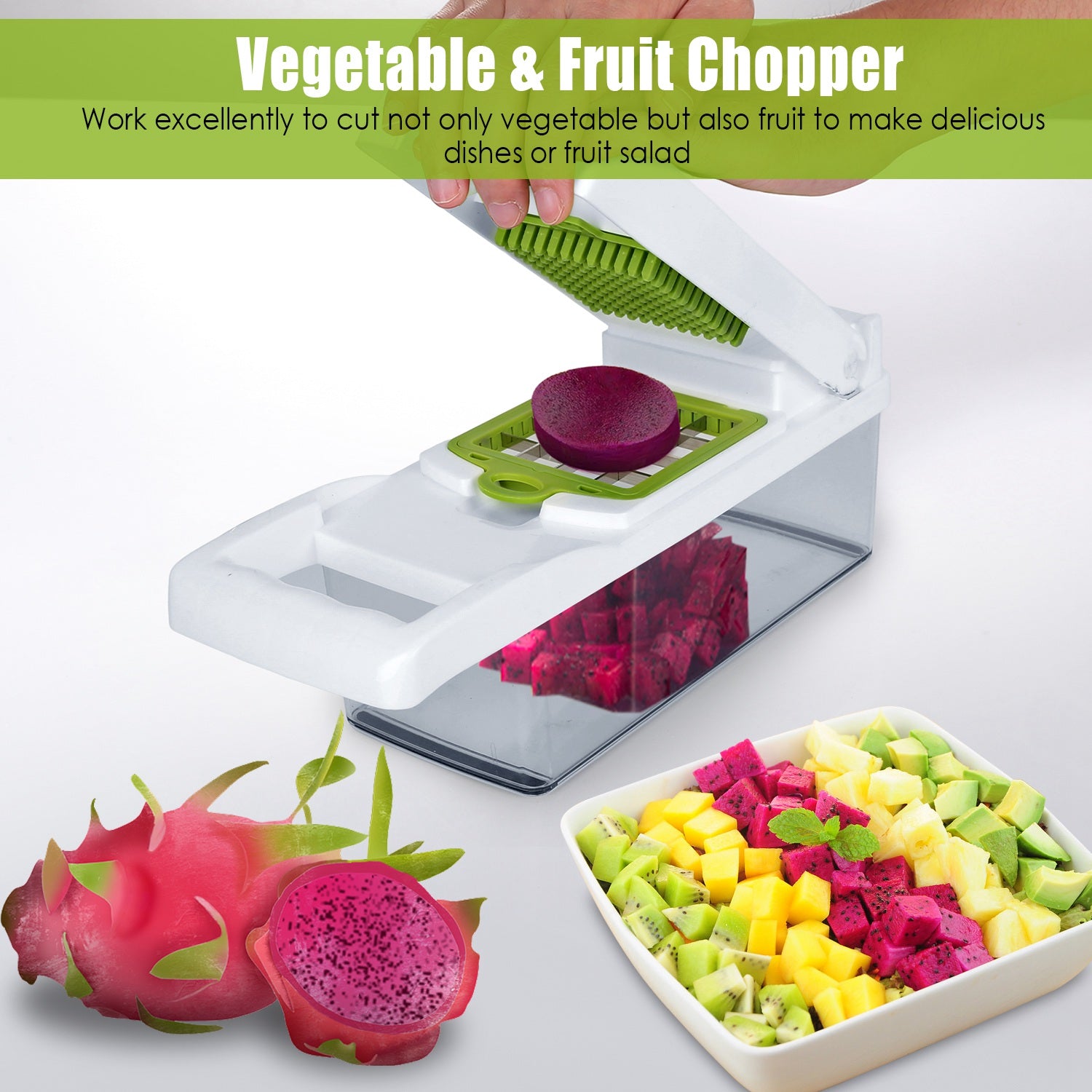 1Set 12 in 1 Vegetable Chopper with Container Kitchen Food Slicer Dicer Grater Peeler Egg Separator Hand Protector for Onion Salad Potato