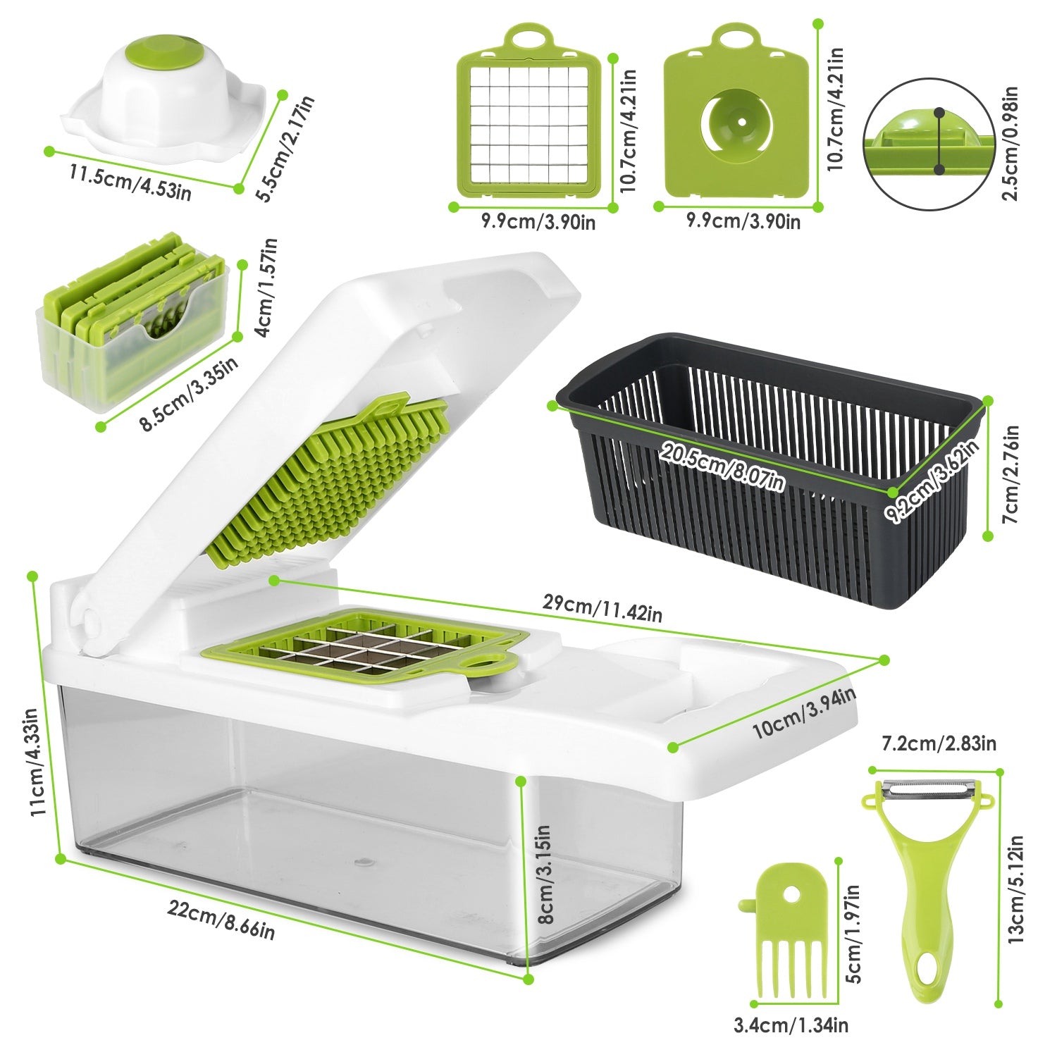 1Set 12 in 1 Vegetable Chopper with Container Kitchen Food Slicer Dicer Grater Peeler Egg Separator Hand Protector for Onion Salad Potato