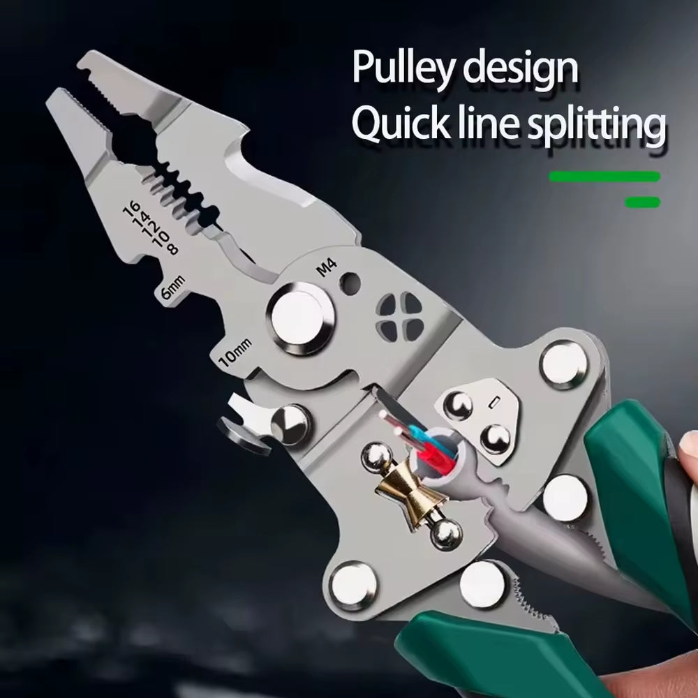 18 in 1 Foldable Wire Stripper with Pulley Design Multi-Function Electrician Tool for Wire Splitting Winding Crimping Cutting