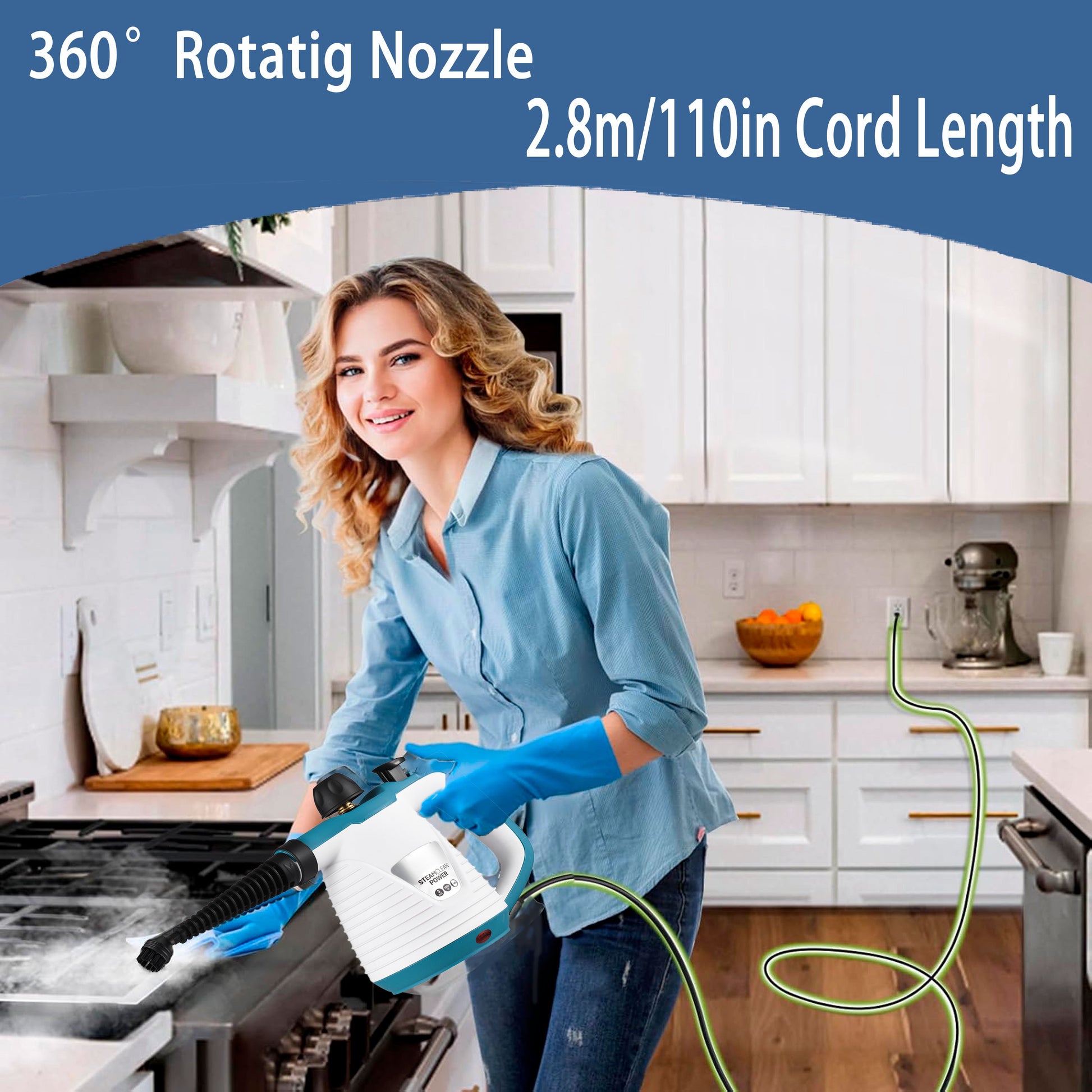 Handheld Steam Cleaner, 1050W Steamer for Cleaning with 9 Pcs Accessories, for Kitchen Sofa Bathroom Car Window
