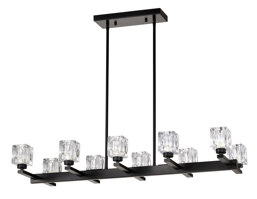 Chandelier for Dining Room, 10-Light Black Farmhouse Linear Pendant Light Fixture, Modern Crystal Hanging Lighting Chandelier for Kitchen Island, Bar, Long Table, G9 Bulb