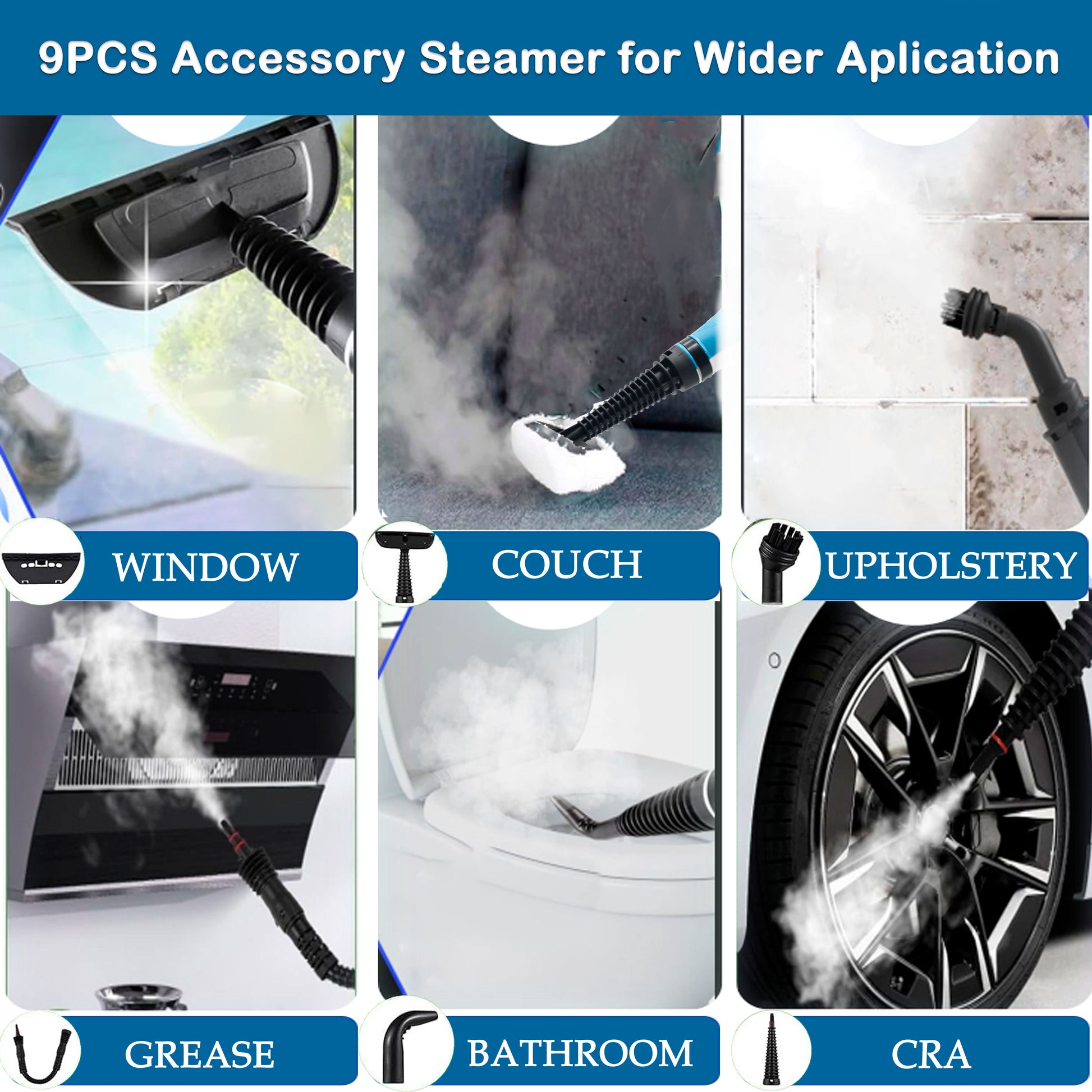 Handheld Steam Cleaner, 1050W Steamer for Cleaning with 9 Pcs Accessories, for Kitchen Sofa Bathroom Car Window