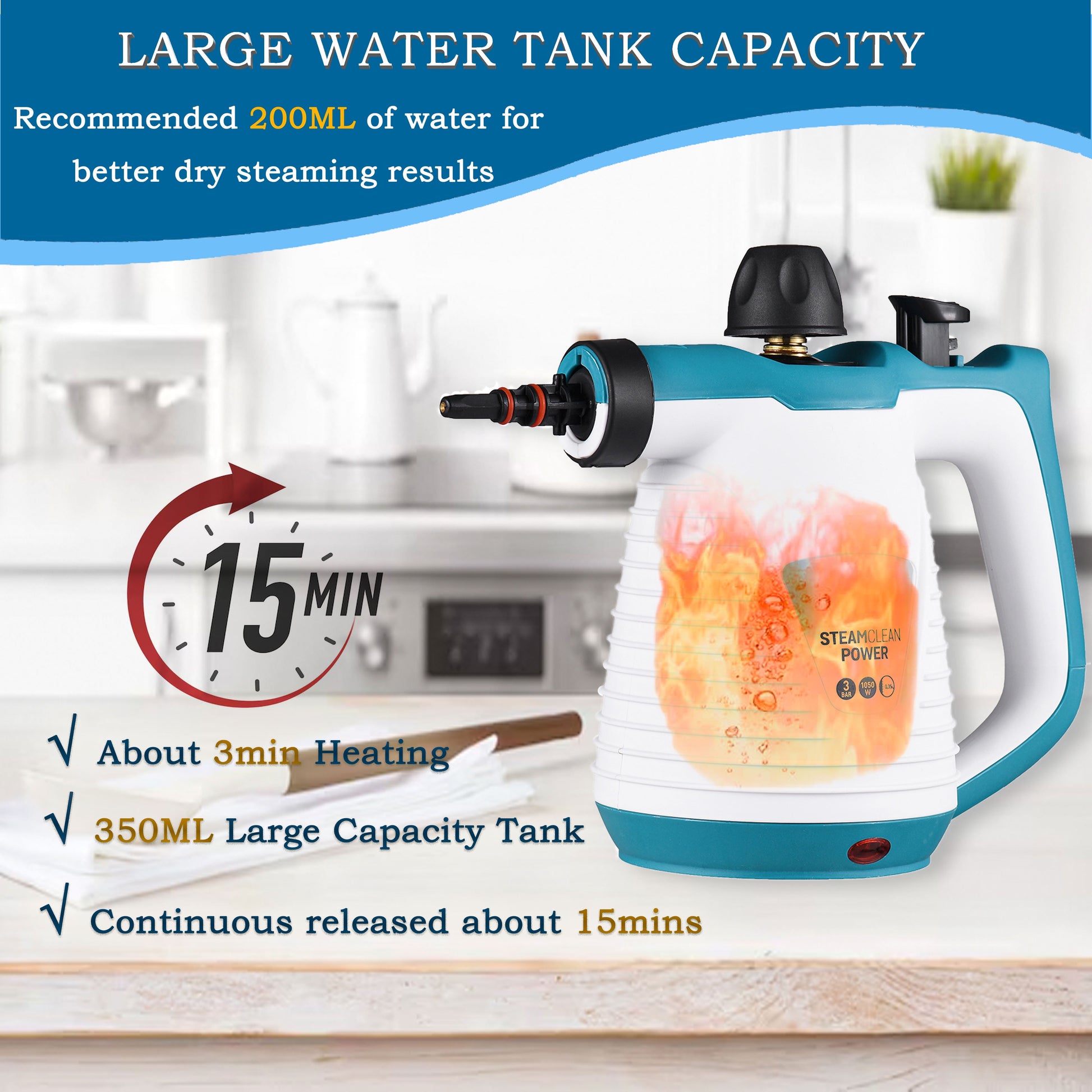 Handheld Steam Cleaner, 1050W Steamer for Cleaning with 9 Pcs Accessories, for Kitchen Sofa Bathroom Car Window