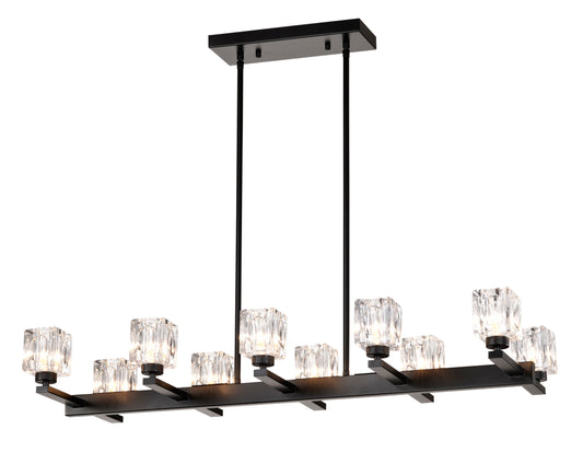 Chandelier for Dining Room, 10-Light Black Farmhouse Linear Pendant Light Fixture, Modern Crystal Hanging Lighting Chandelier for Kitchen Island, Bar, Long Table, G9 Bulb