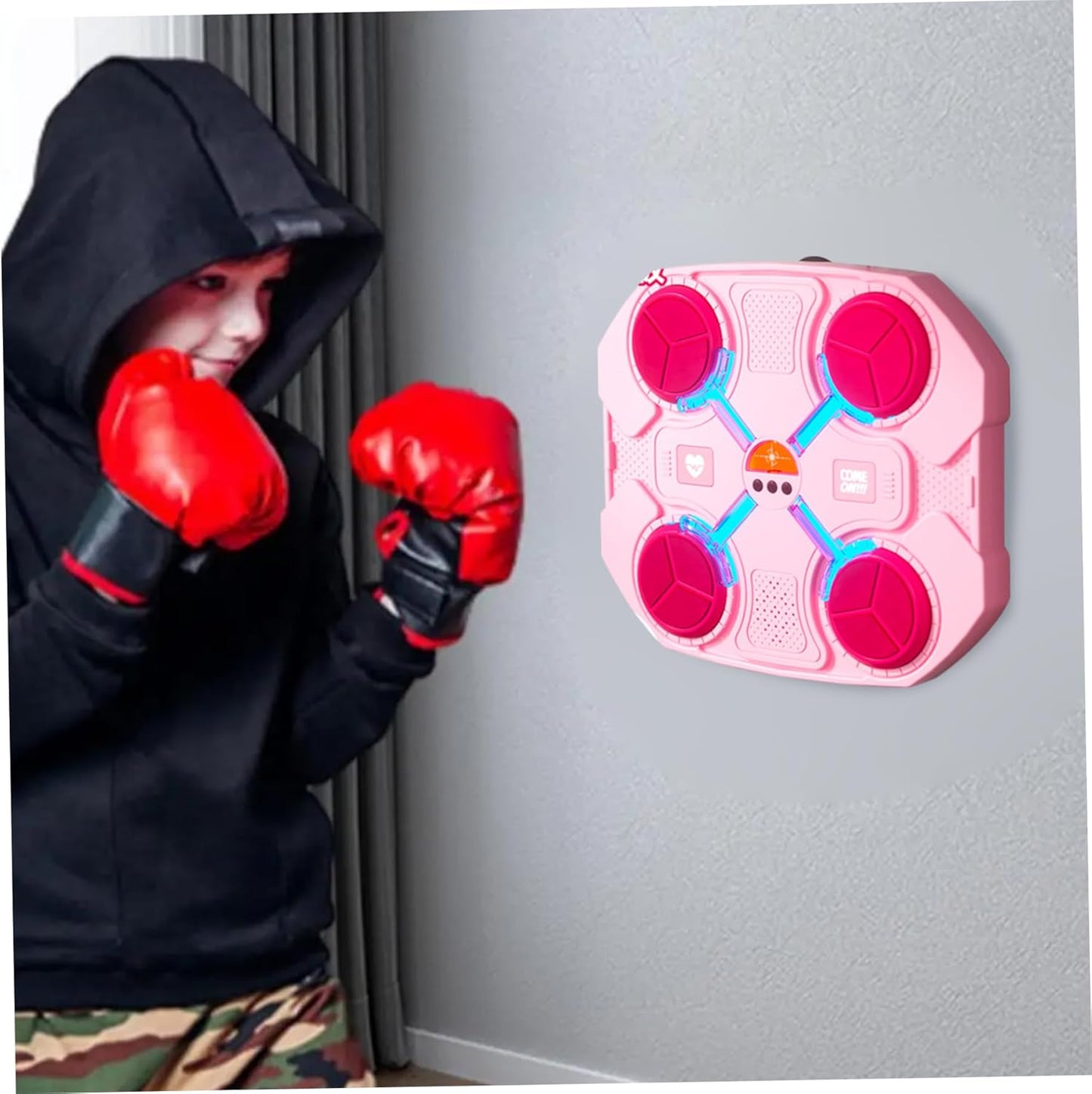 Wall Mounted Interactive Music Punching Bag Boxing Machine with Music & LED Lights, Smart Punching Bag with Gloves for Fitness Fun, Adults & Kids Gym Workout