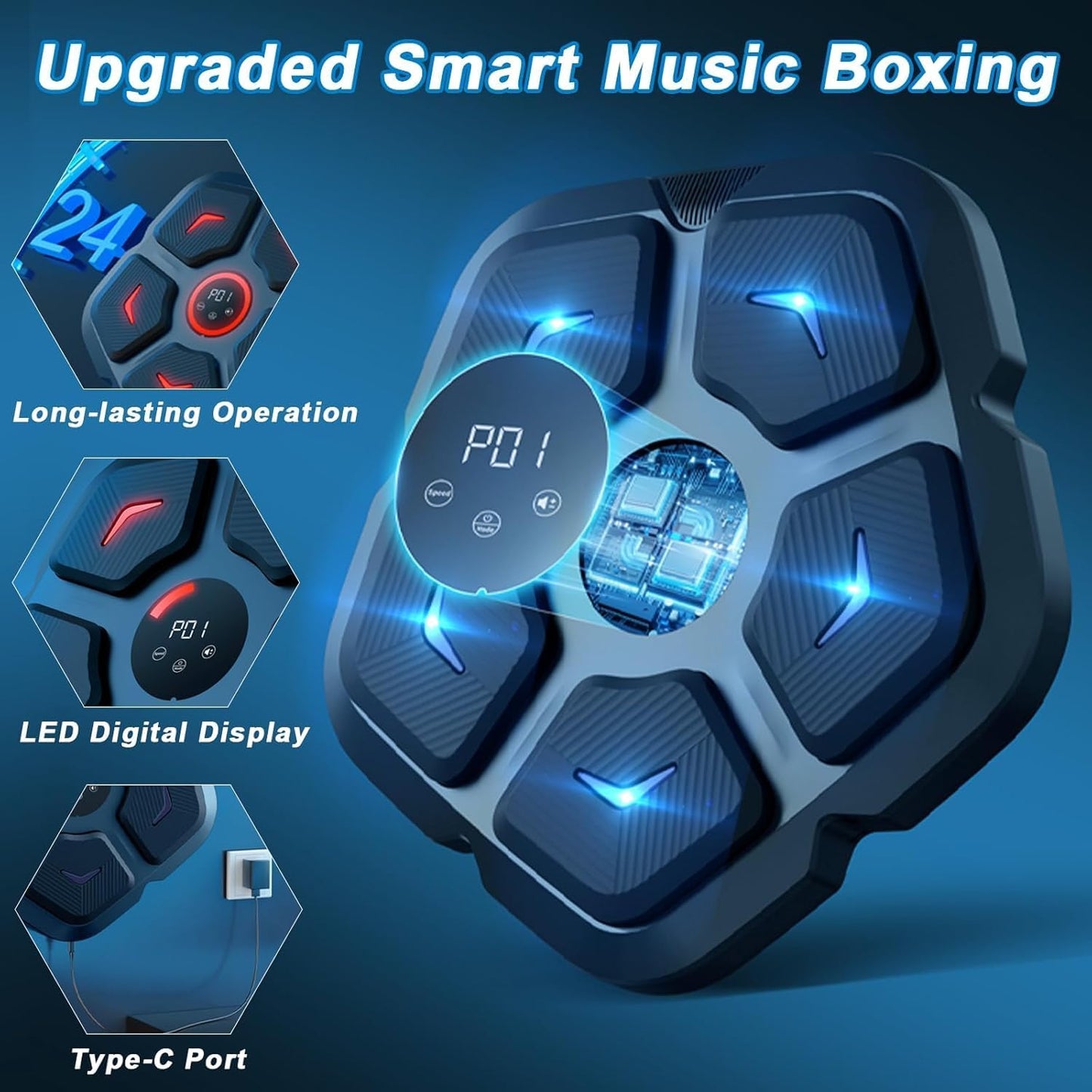 DEMPOWER Music Boxing Machine, Smart Music Boxing Machine with Boxing Gloves, Wall Mounted LED Light Punching Machine, Bluetooth Connected 9 Speed & Mode Adjustment, for Adults and Kids Home Workout