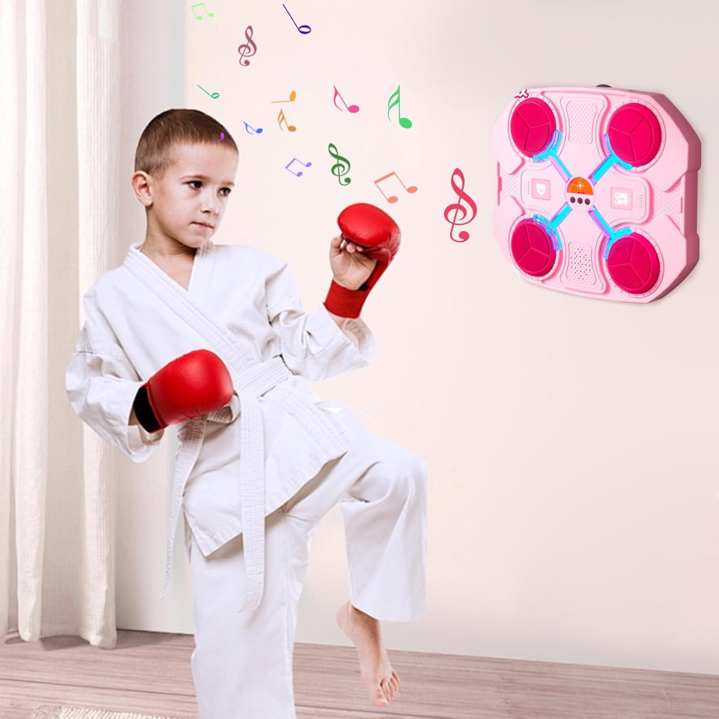 Wall Mounted Interactive Music Punching Bag Boxing Machine with Music & LED Lights, Smart Punching Bag with Gloves for Fitness Fun, Adults & Kids Gym Workout