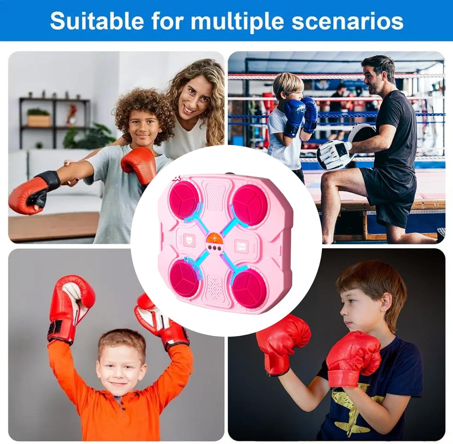 Wall Mounted Interactive Music Punching Bag Boxing Machine with Music & LED Lights, Smart Punching Bag with Gloves for Fitness Fun, Adults & Kids Gym Workout