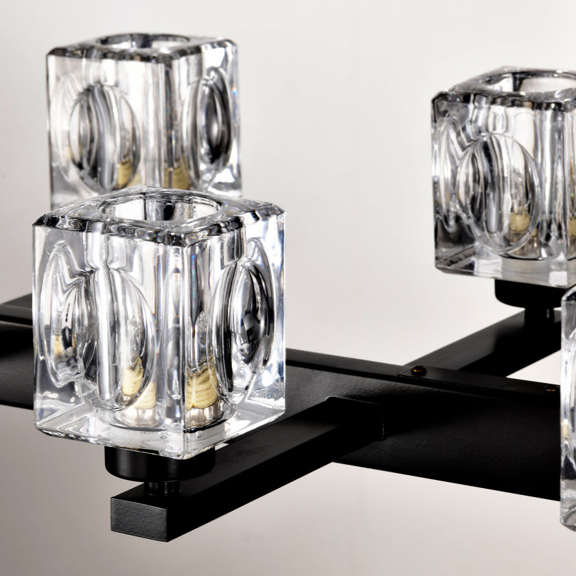 Chandelier for Dining Room, 10-Light Black Farmhouse Linear Pendant Light Fixture, Modern Crystal Hanging Lighting Chandelier for Kitchen Island, Bar, Long Table, G9 Bulb
