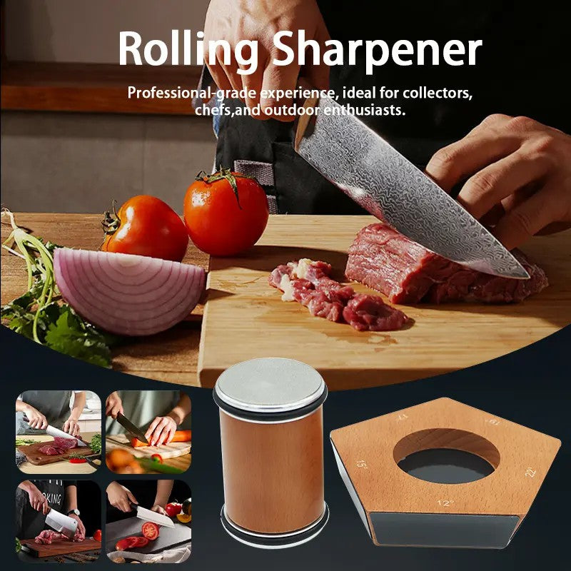 Rolling Knife Sharpener Kit 5 Magnetic Angles 12 Degrees, 15 Degrees, 17 Degrees, 19 Degrees, 22 Degrees. Professional Rolling Knife Sharpening Tool Perfect for Kitchen, Chef, Pocket & Serrated Knives