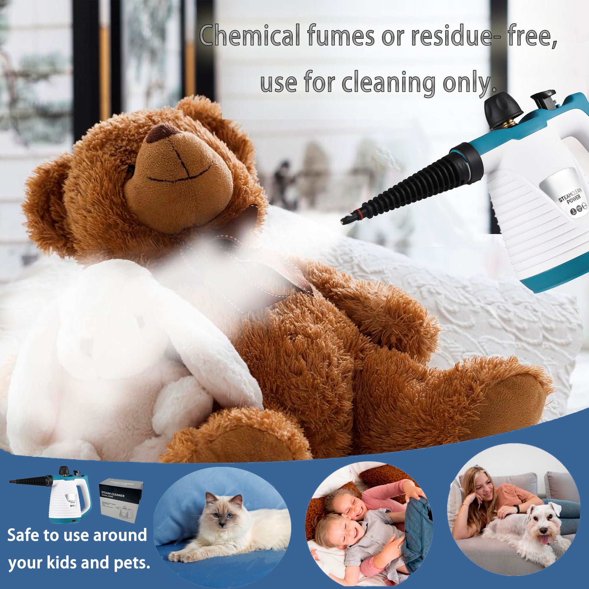 Handheld Steam Cleaner, 1050W Steamer for Cleaning with 9 Pcs Accessories, for Kitchen Sofa Bathroom Car Window
