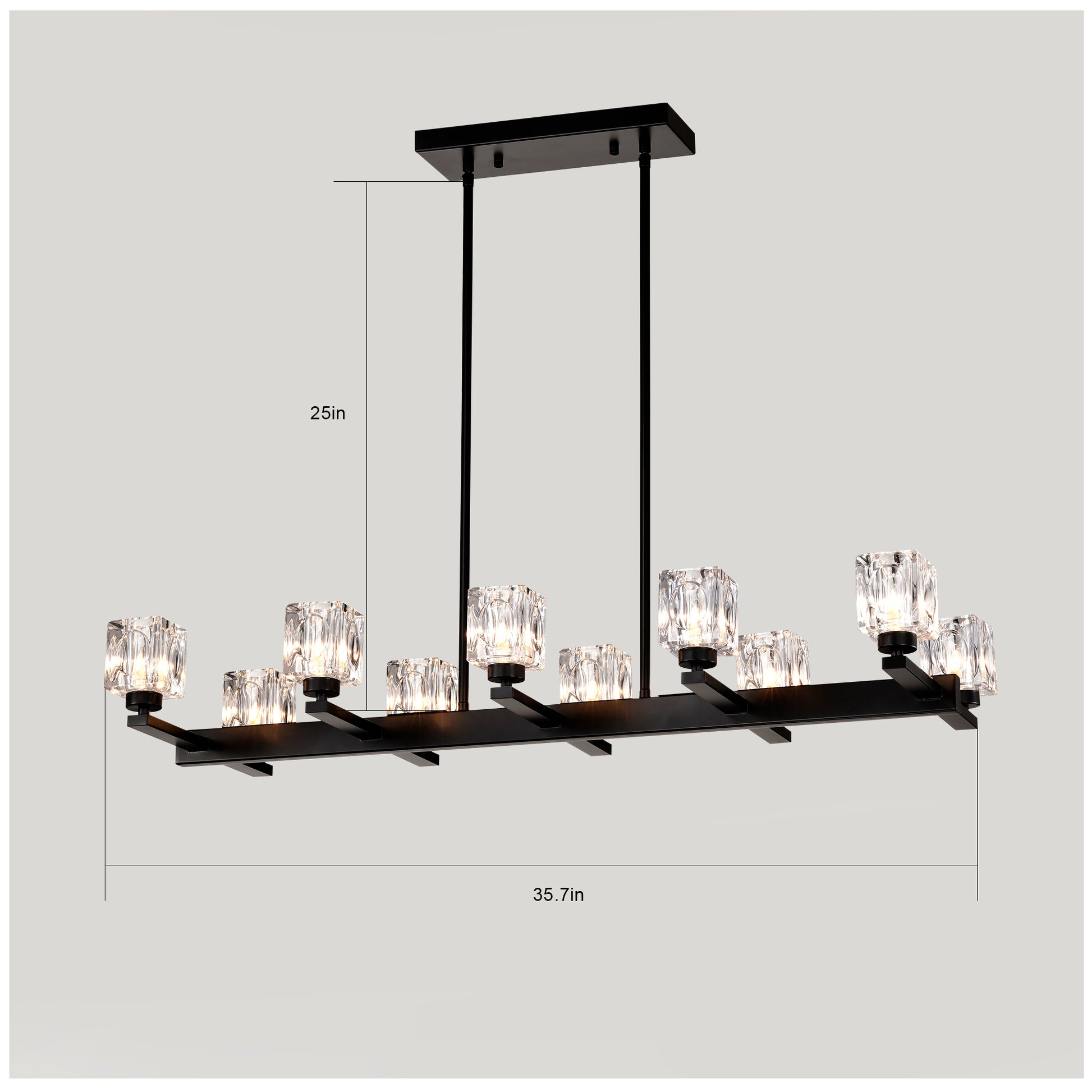 Chandelier for Dining Room, 10-Light Black Farmhouse Linear Pendant Light Fixture, Modern Crystal Hanging Lighting Chandelier for Kitchen Island, Bar, Long Table, G9 Bulb