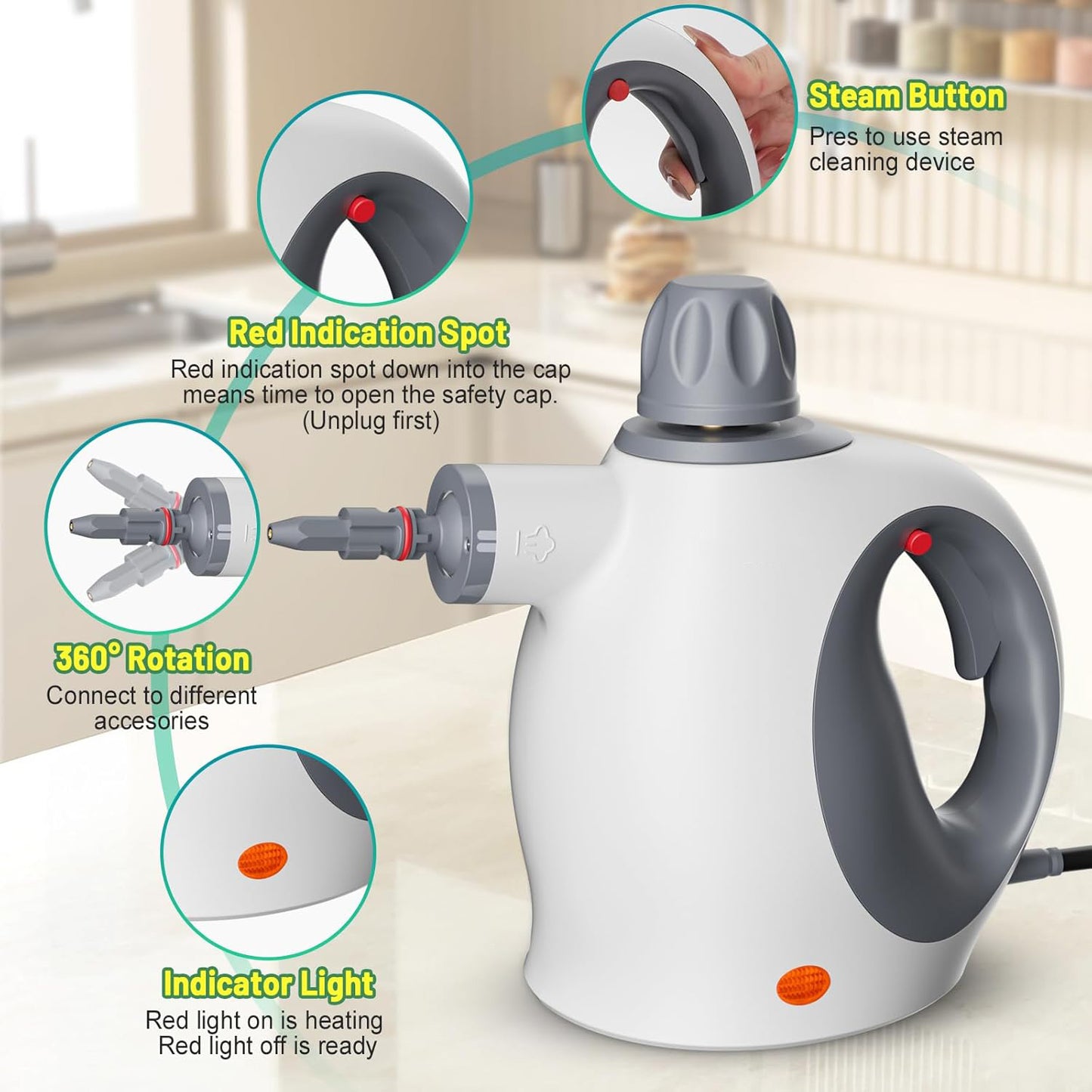 Powerful Handheld Steam Cleaner - 500ml Tank, 12 Accessories for Deep Cleaning All Surfaces - Perfect for Kitchen, Bathroom, and Car!