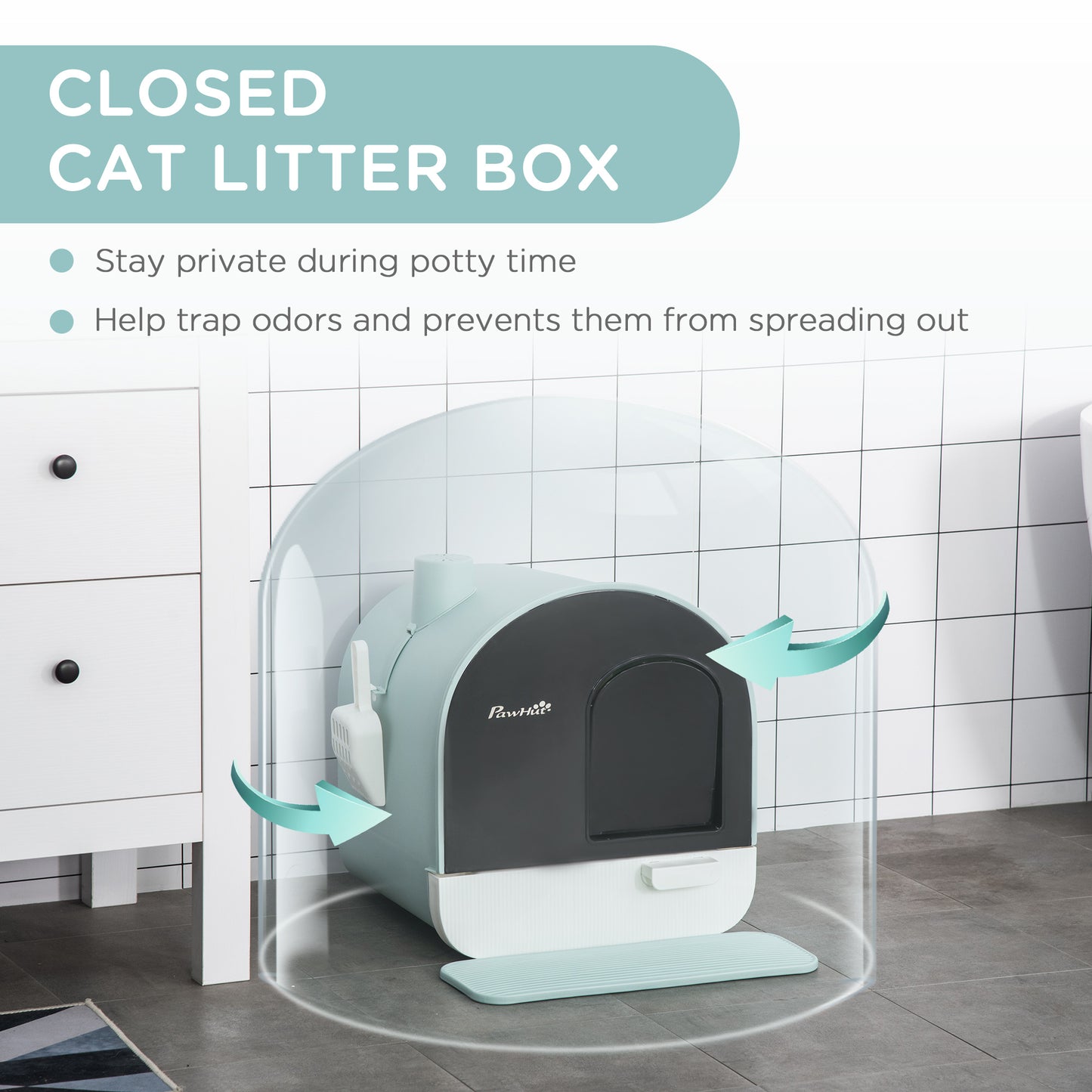 Cat Litter Box with Lid, Indoor Cat with Tray, Spoon, Strainer