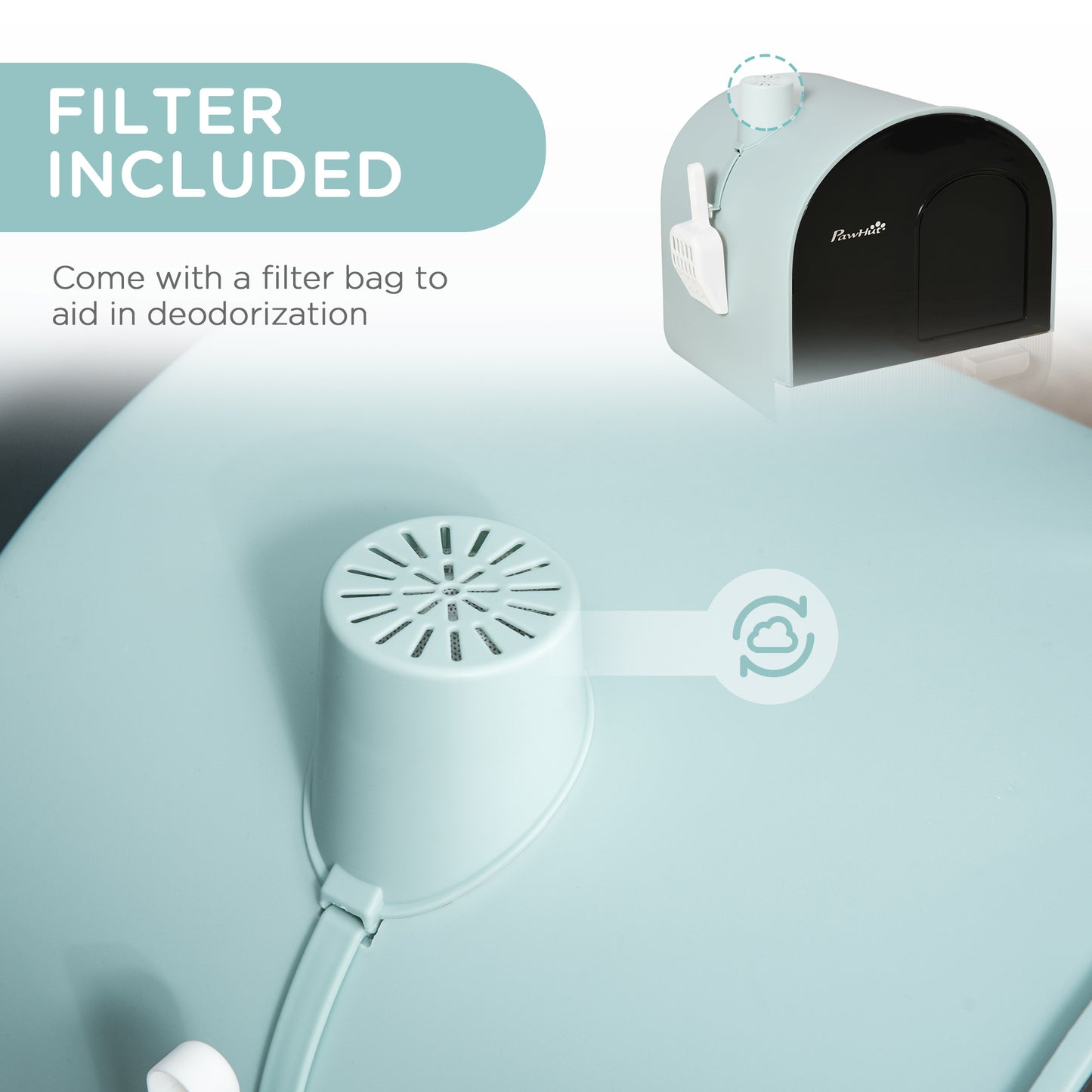 Cat Litter Box with Lid, Indoor Cat with Tray, Spoon, Strainer