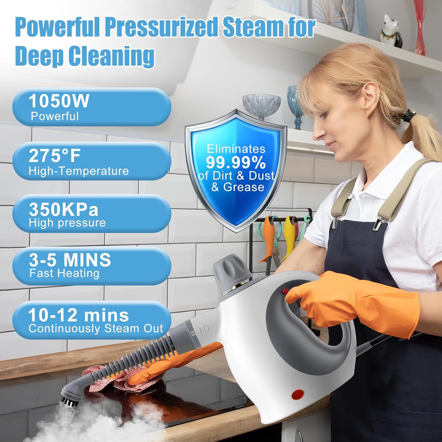 Powerful Handheld Steam Cleaner - 500ml Tank, 12 Accessories for Deep Cleaning All Surfaces - Perfect for Kitchen, Bathroom, and Car!