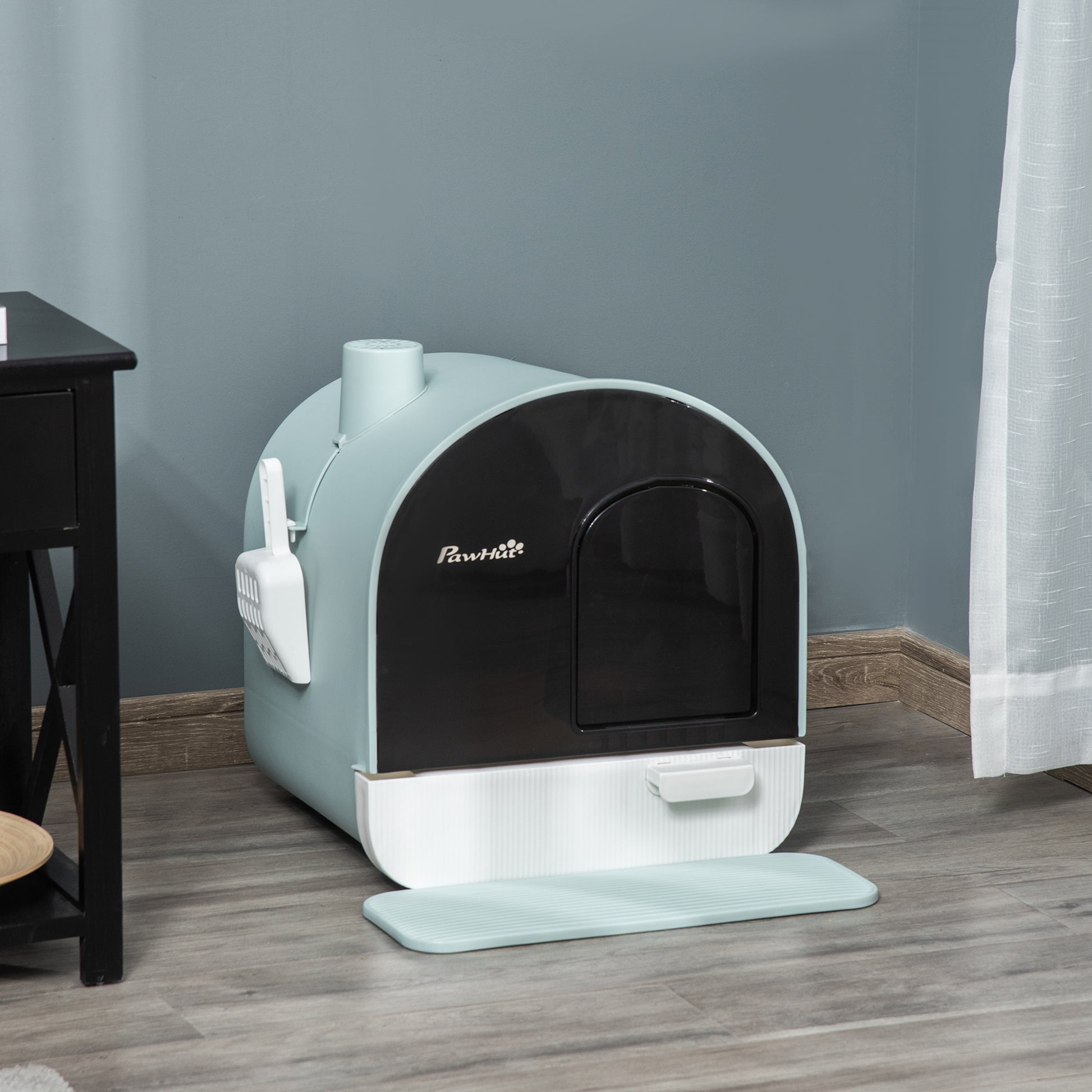Cat Litter Box with Lid, Indoor Cat with Tray, Spoon, Strainer