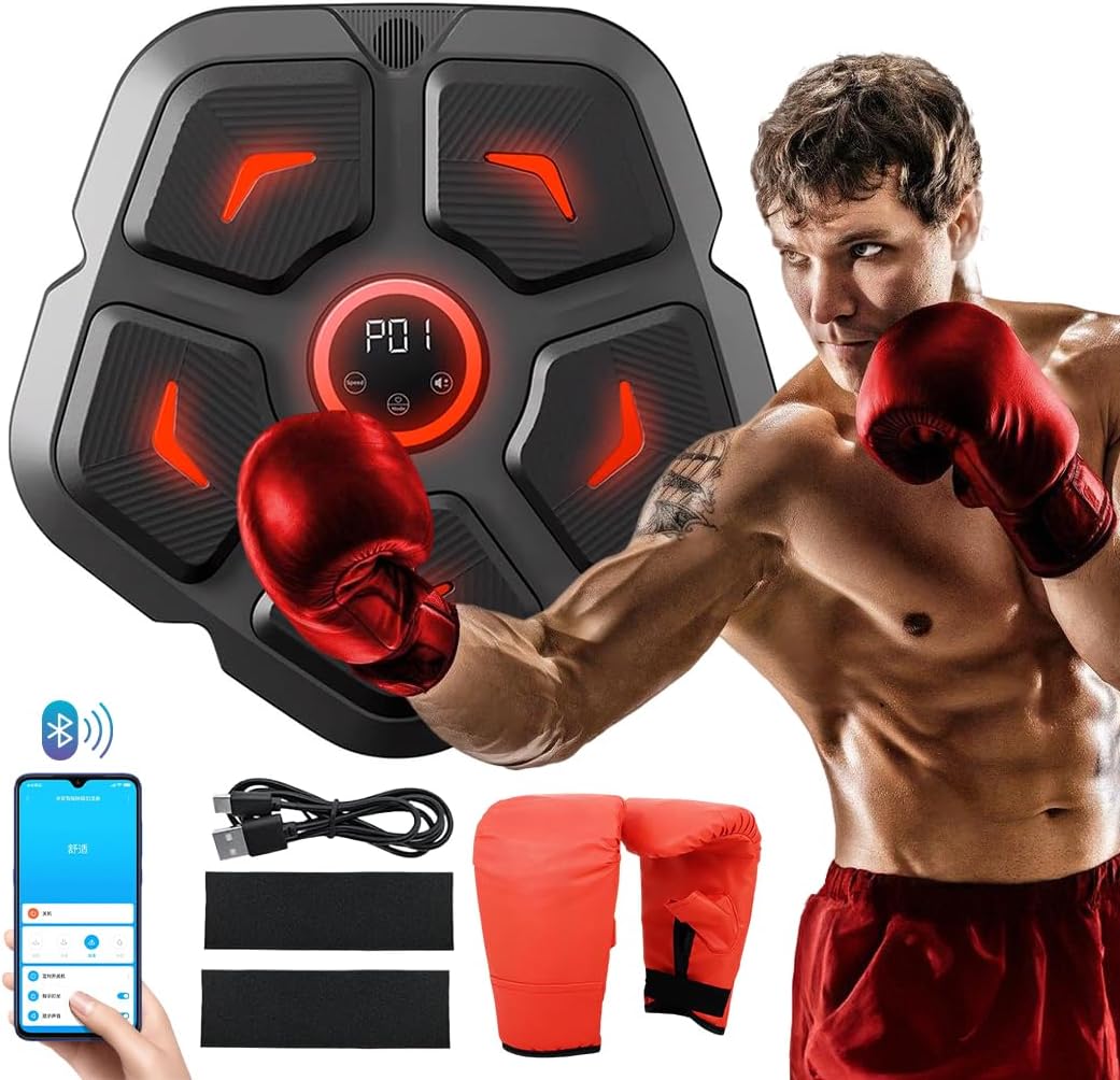 DEMPOWER Music Boxing Machine, Smart Music Boxing Machine with Boxing Gloves, Wall Mounted LED Light Punching Machine, Bluetooth Connected 9 Speed & Mode Adjustment, for Adults and Kids Home Workout