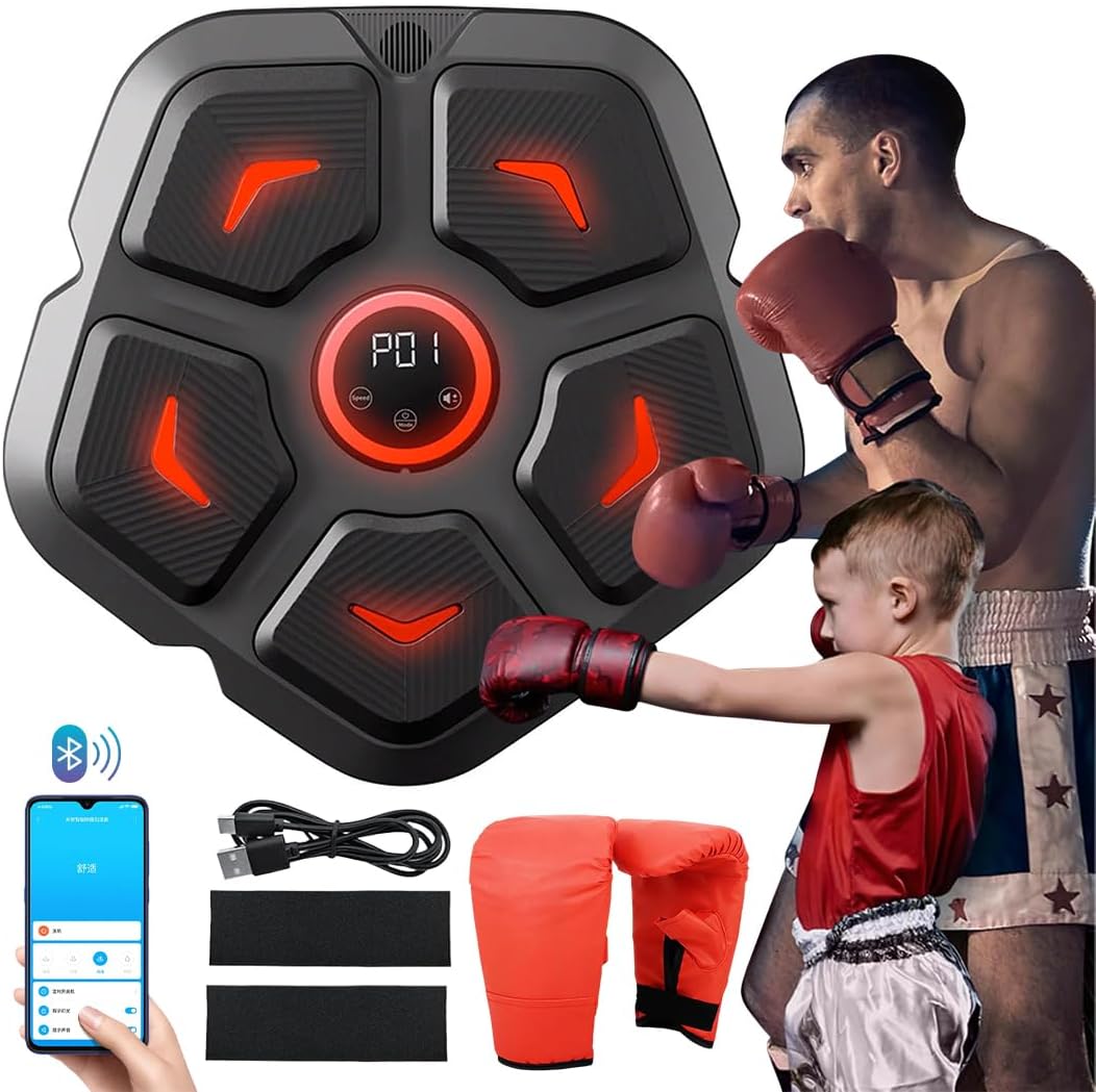 DEMPOWER Music Boxing Machine, Smart Music Boxing Machine with Boxing Gloves, Wall Mounted LED Light Punching Machine, Bluetooth Connected 9 Speed & Mode Adjustment, for Adults and Kids Home Workout