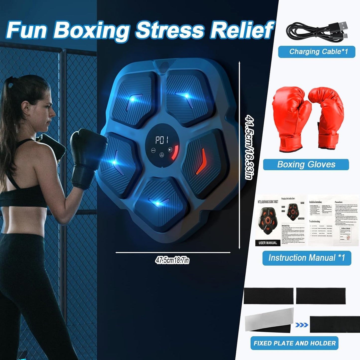 DEMPOWER Music Boxing Machine, Smart Music Boxing Machine with Boxing Gloves, Wall Mounted LED Light Punching Machine, Bluetooth Connected 9 Speed & Mode Adjustment, for Adults and Kids Home Workout