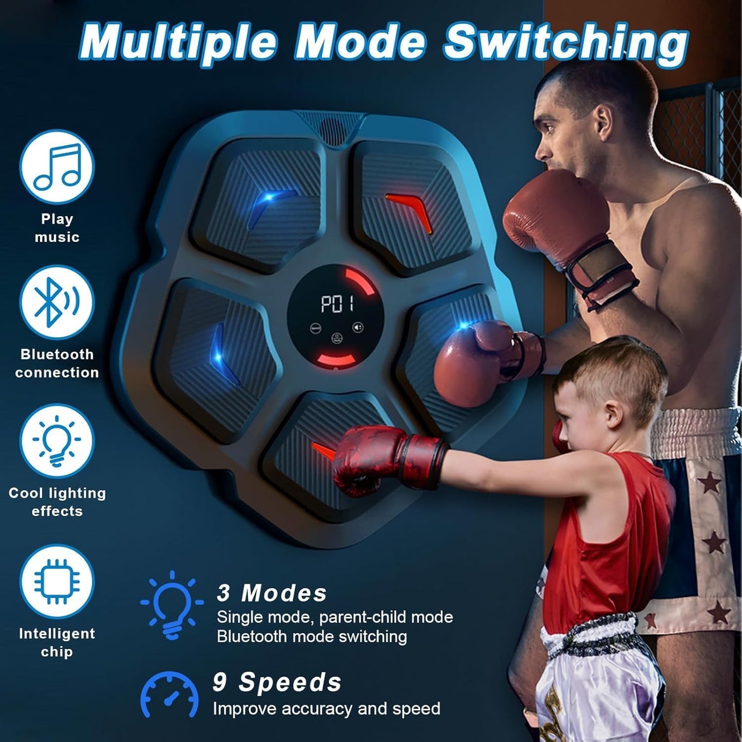 DEMPOWER Music Boxing Machine, Smart Music Boxing Machine with Boxing Gloves, Wall Mounted LED Light Punching Machine, Bluetooth Connected 9 Speed & Mode Adjustment, for Adults and Kids Home Workout