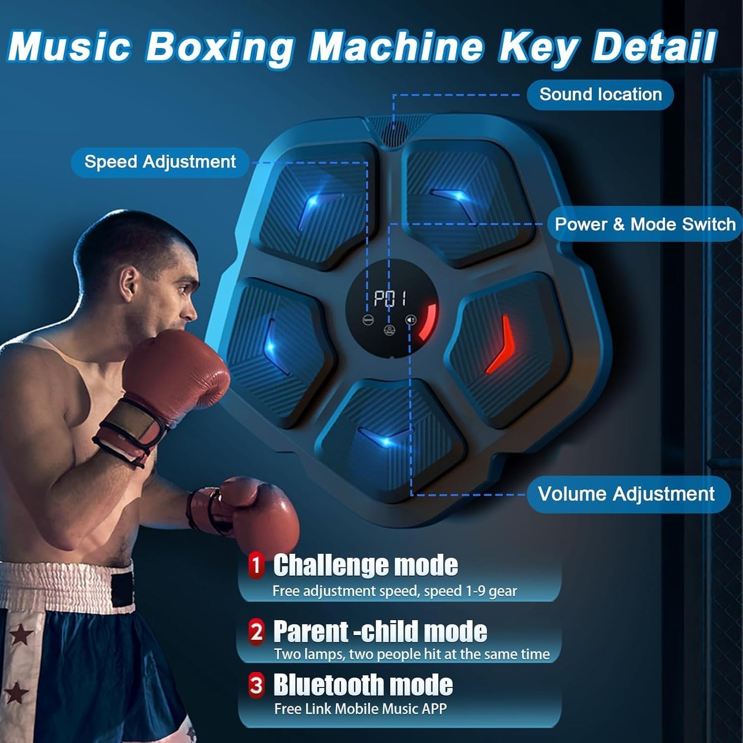 DEMPOWER Music Boxing Machine, Smart Music Boxing Machine with Boxing Gloves, Wall Mounted LED Light Punching Machine, Bluetooth Connected 9 Speed & Mode Adjustment, for Adults and Kids Home Workout