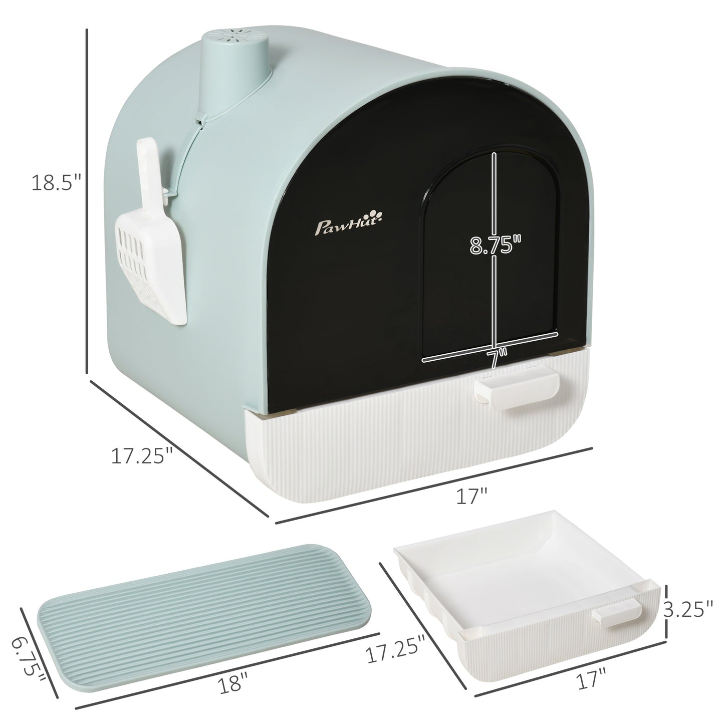 Cat Litter Box with Lid, Indoor Cat with Tray, Spoon, Strainer