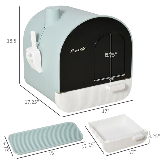 Cat Litter Box with Lid, Indoor Cat with Tray, Spoon, Strainer